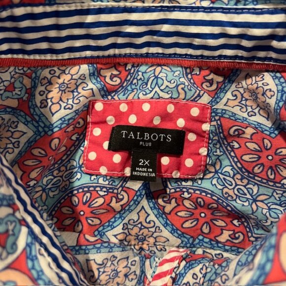 Talbots Blue, White & Pink Button Down Blouse Size 2X - Picture 9 of 9